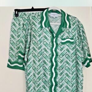 Casablanca green and white short sleeve button up shirt and shorts set